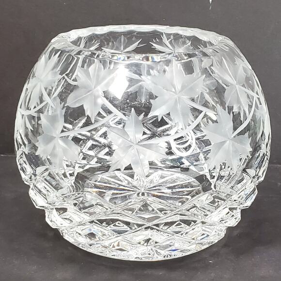 Vtg Maple Leaf Etched Rose Bowl 3.75" Round Decorative Collectible Rare - Picture 3 of 11